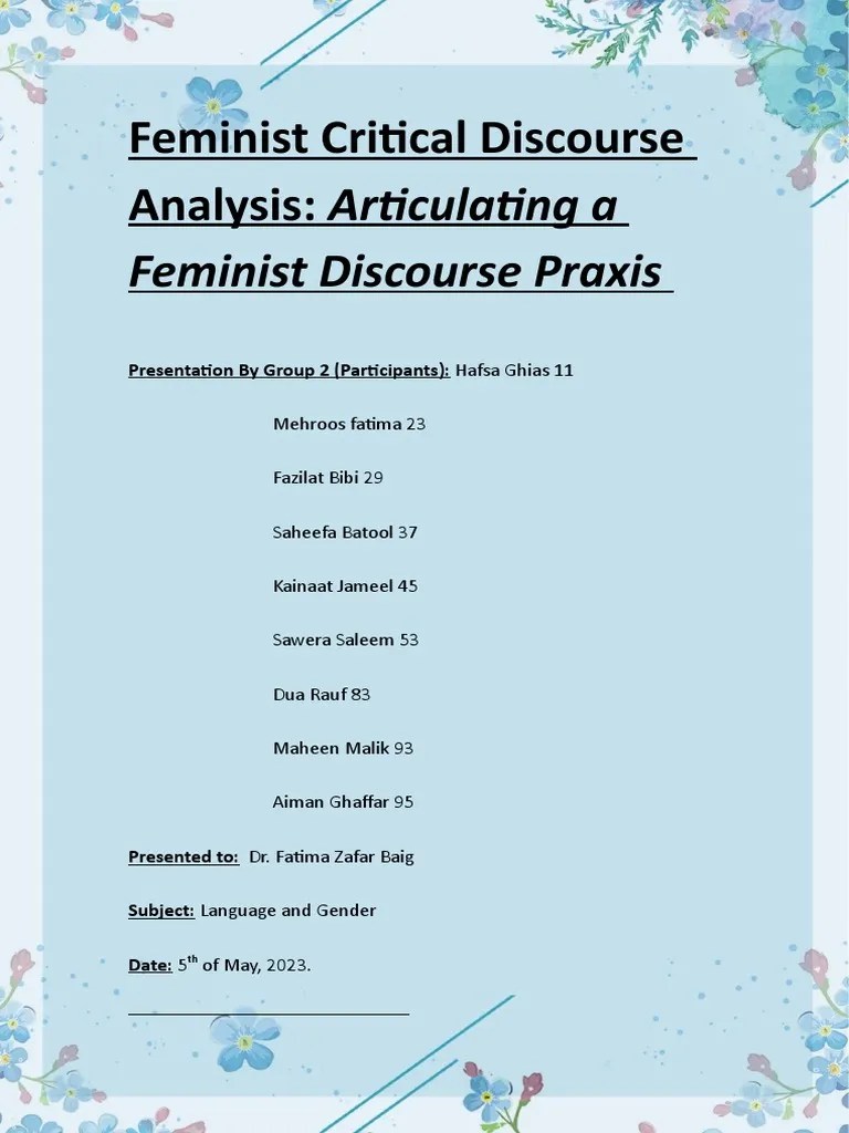 Feminist Critical Discourse Analysis PDF Feminism Gender Studies