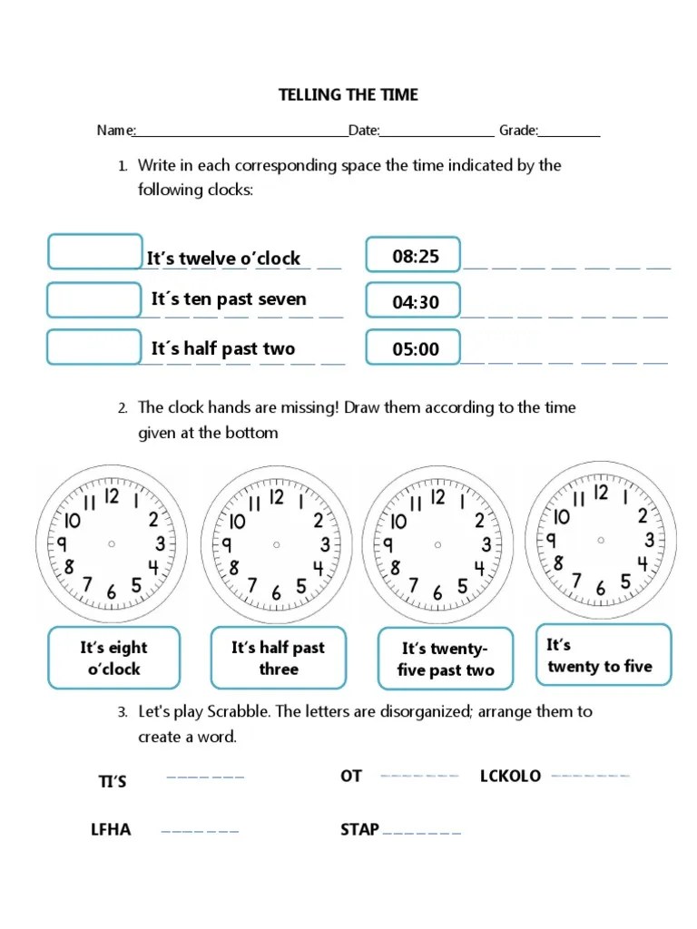 Telling The Time Exercise PDF