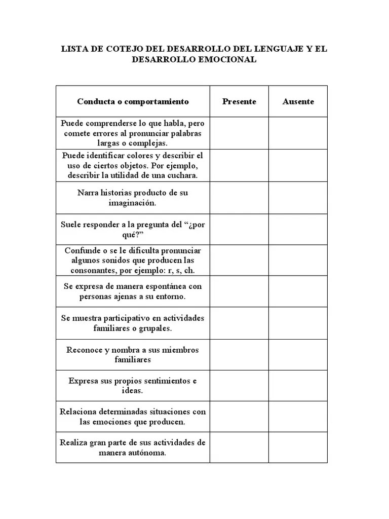 S13 Lista de Cotejo Del D. Del Lenguaje y El D. Emocional PDF