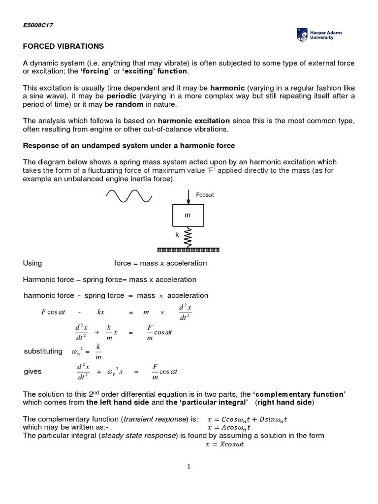 Forced Vibrations Notes 2018 PDF Damping Ordinary Differential