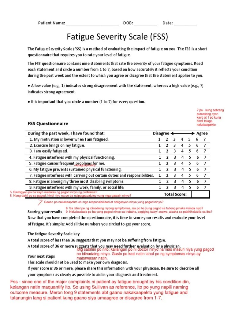 Fatigue Severity Scale Epworth Sleepiness Scale Questionaire PDF