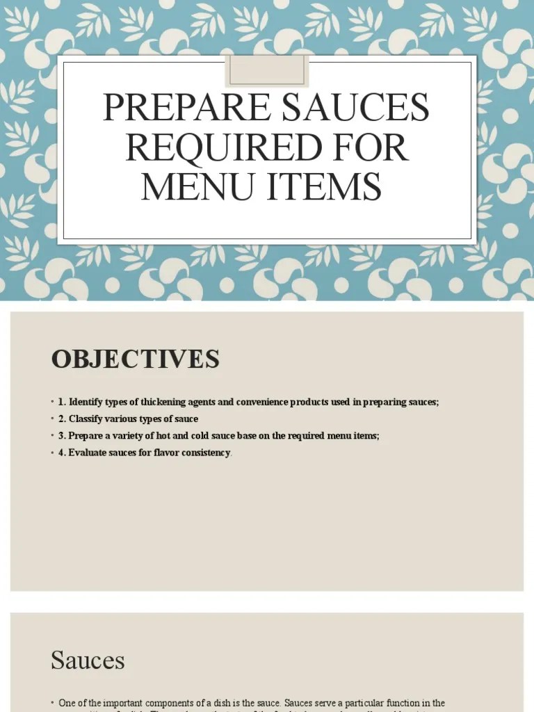 Prepare Sauces Required For Menu Items 3rd 2nd Week PDF Sauce Starch