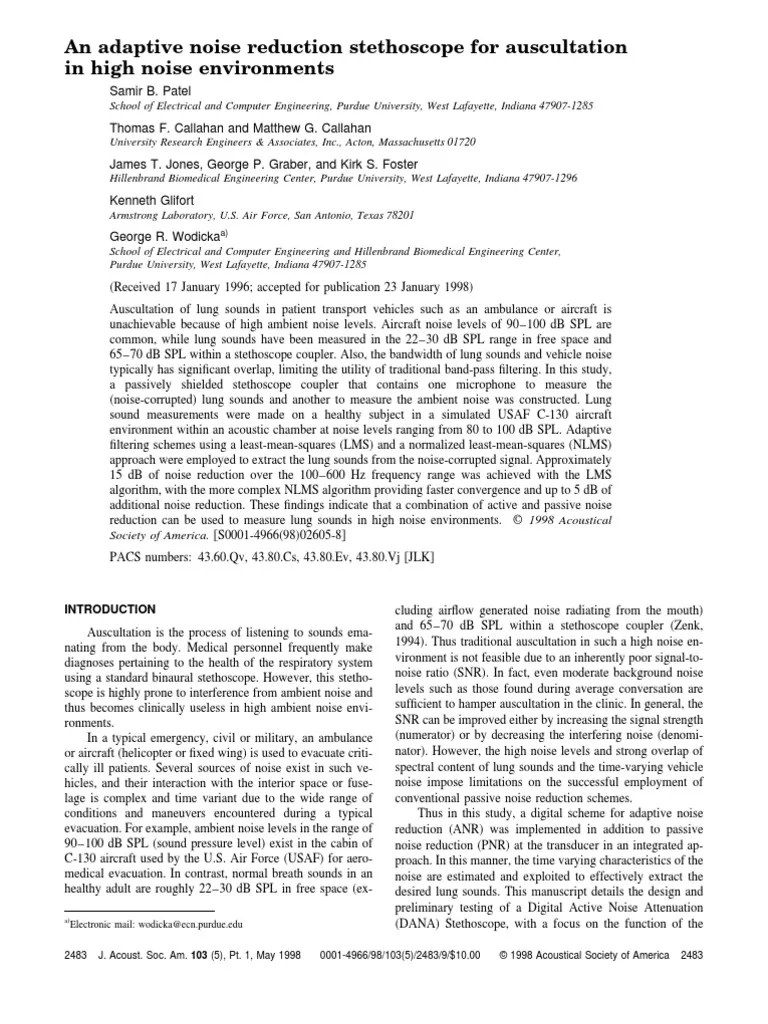 An Adaptive Noise Reduction Stethoscope For Auscultation in High Noise
