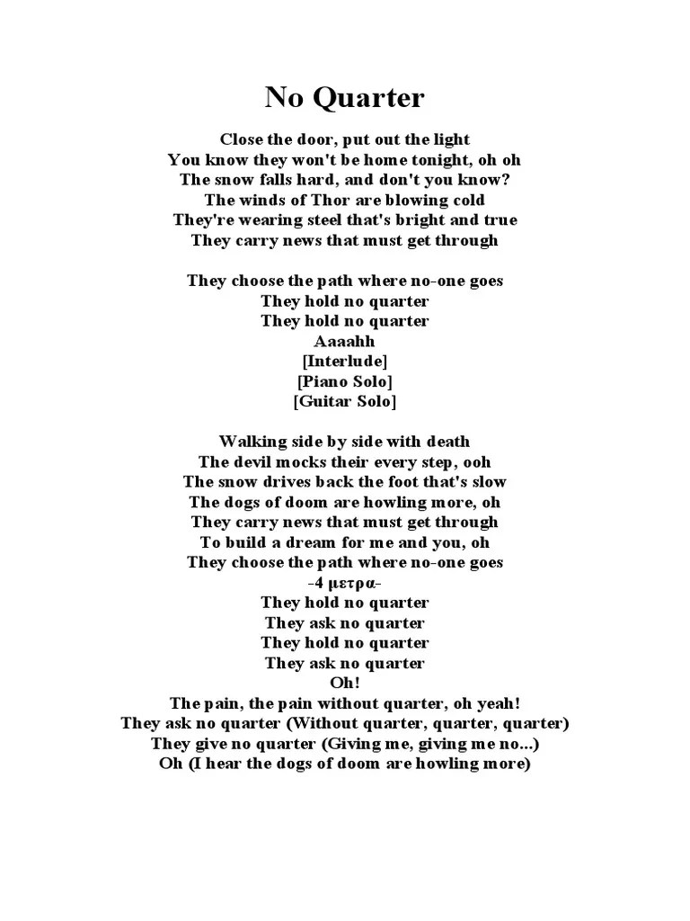 No Quarter Led Zeppelin Lyrics PDF