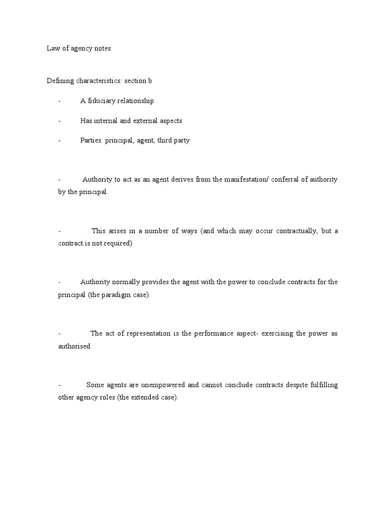 Law of Agency Notes PDF Law Of Agency Estoppel