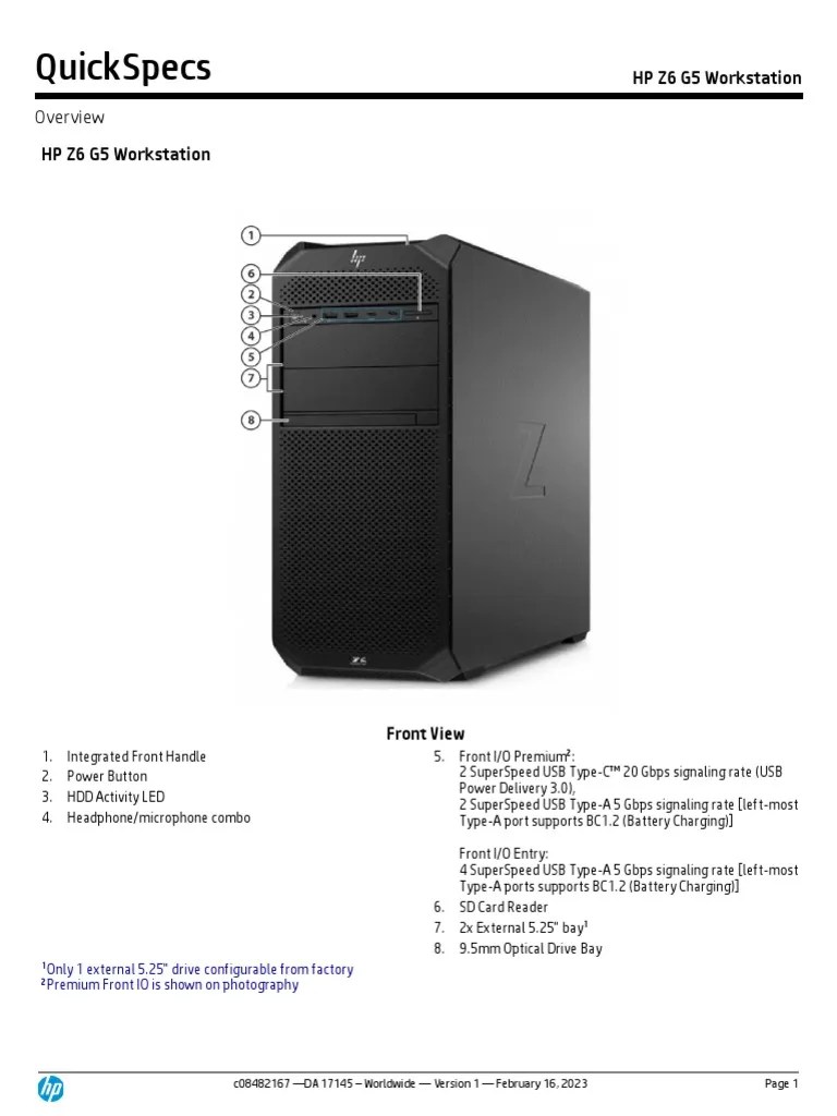 Quickspecs HP Z6 G5 Workstation PDF Solid State Drive Windows 10