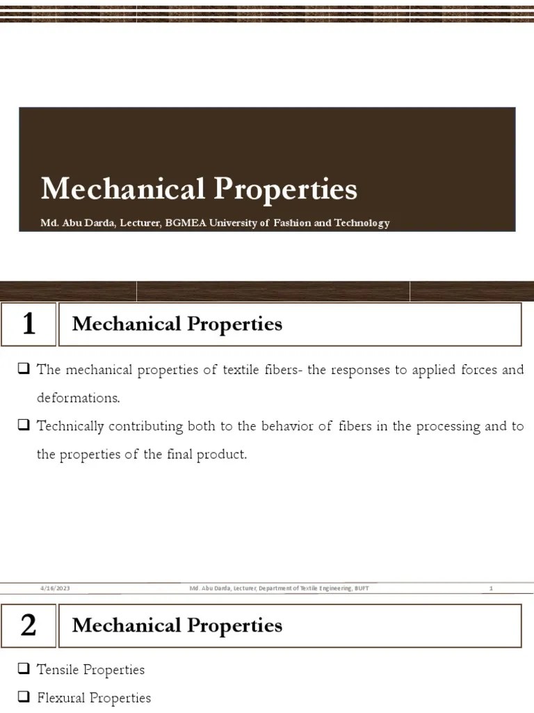 Lecture 2 Mechanical Properties PDF Deformation (Engineering) Young's Modulus