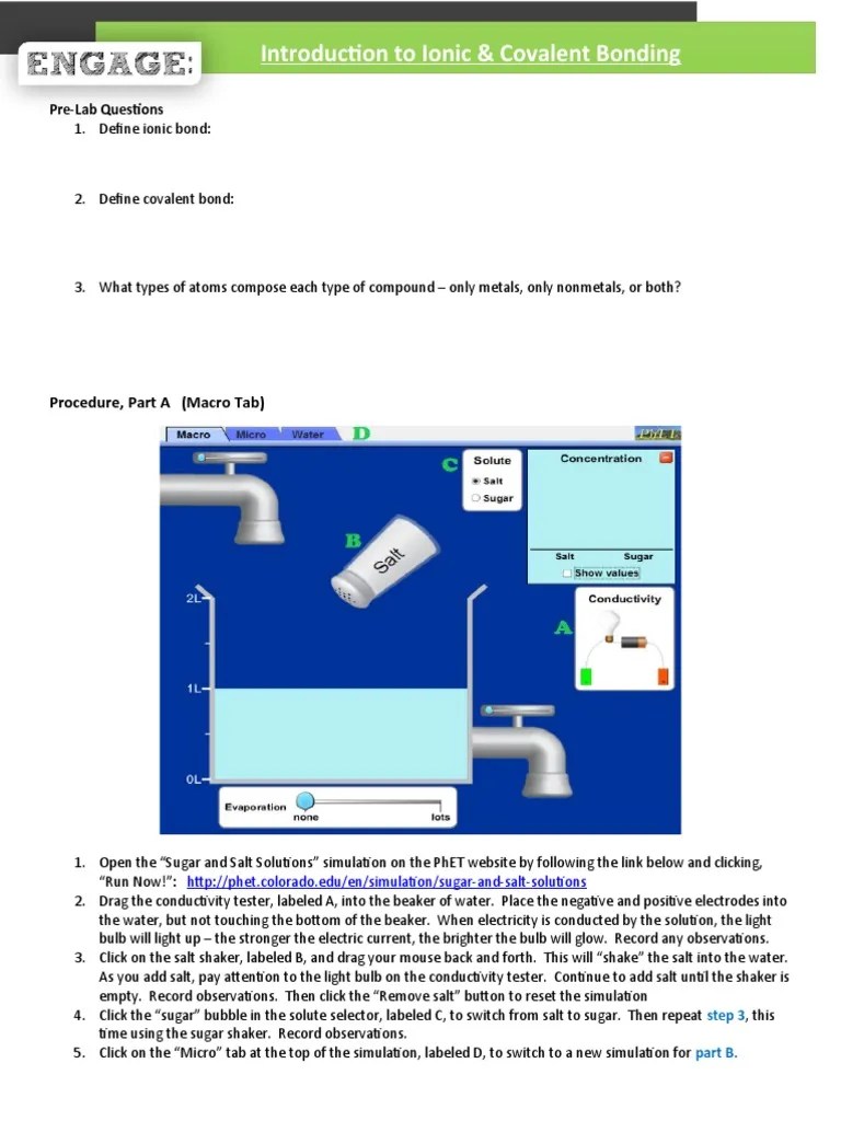 Phet Sugar and Salt Worksheet | PDF | Sodium Chloride | Chemical Bond