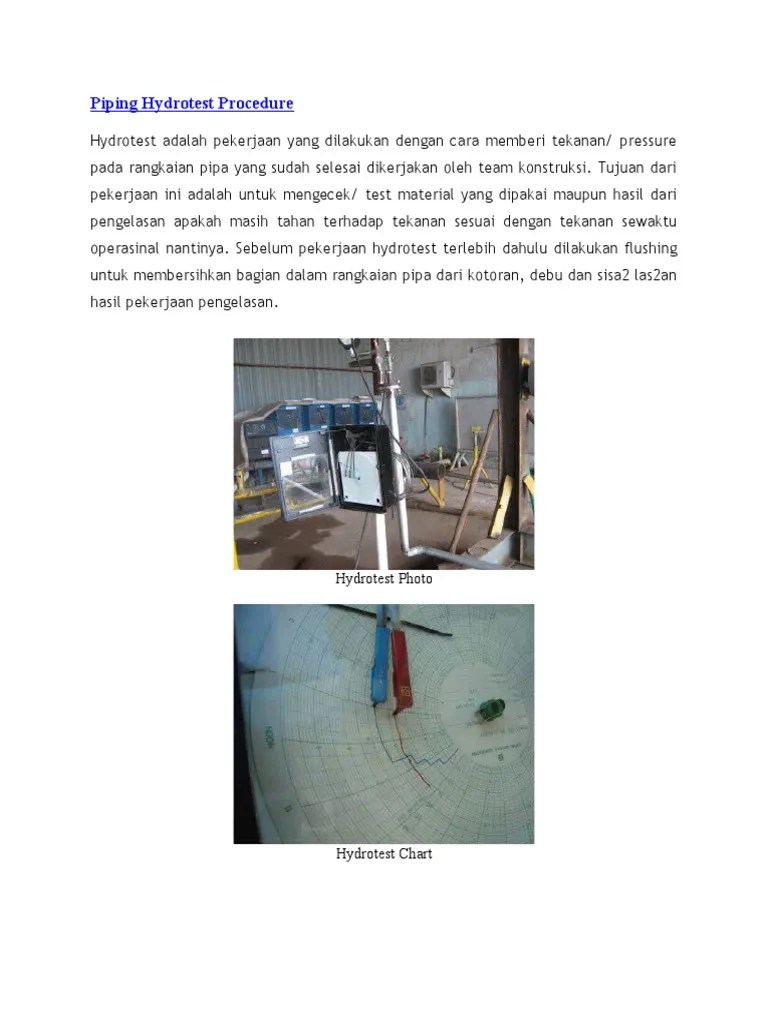Piping Hydrotest Procedure PDF Leak Pipe (Fluid Conveyance)