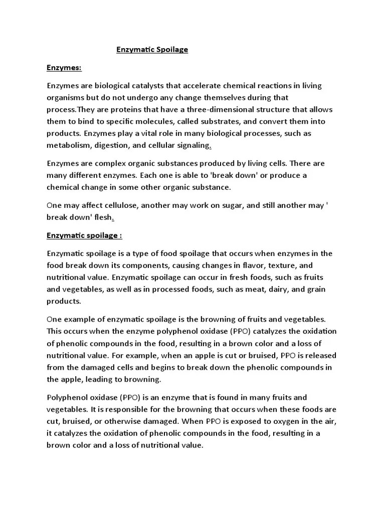 Enzymatic Spoilage PDF Enzyme Polyphenol
