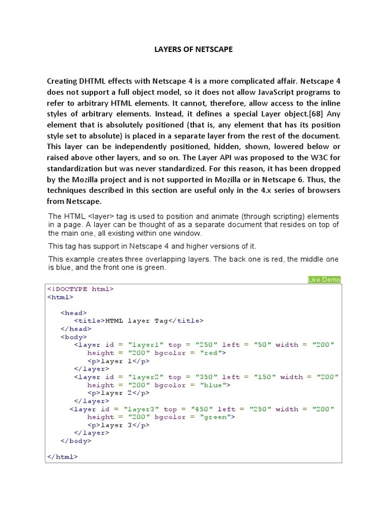 Layers of Netscape PDF Html Element Html