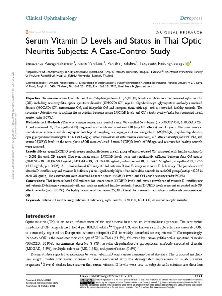 OPTH 383703 Serum Vitamin D Levels and Status in Thai Optic Neuritis
