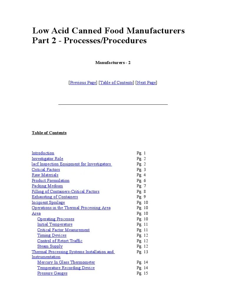 Low Acid Canned Food Manufacturers Part 2 PDF Physical Sciences