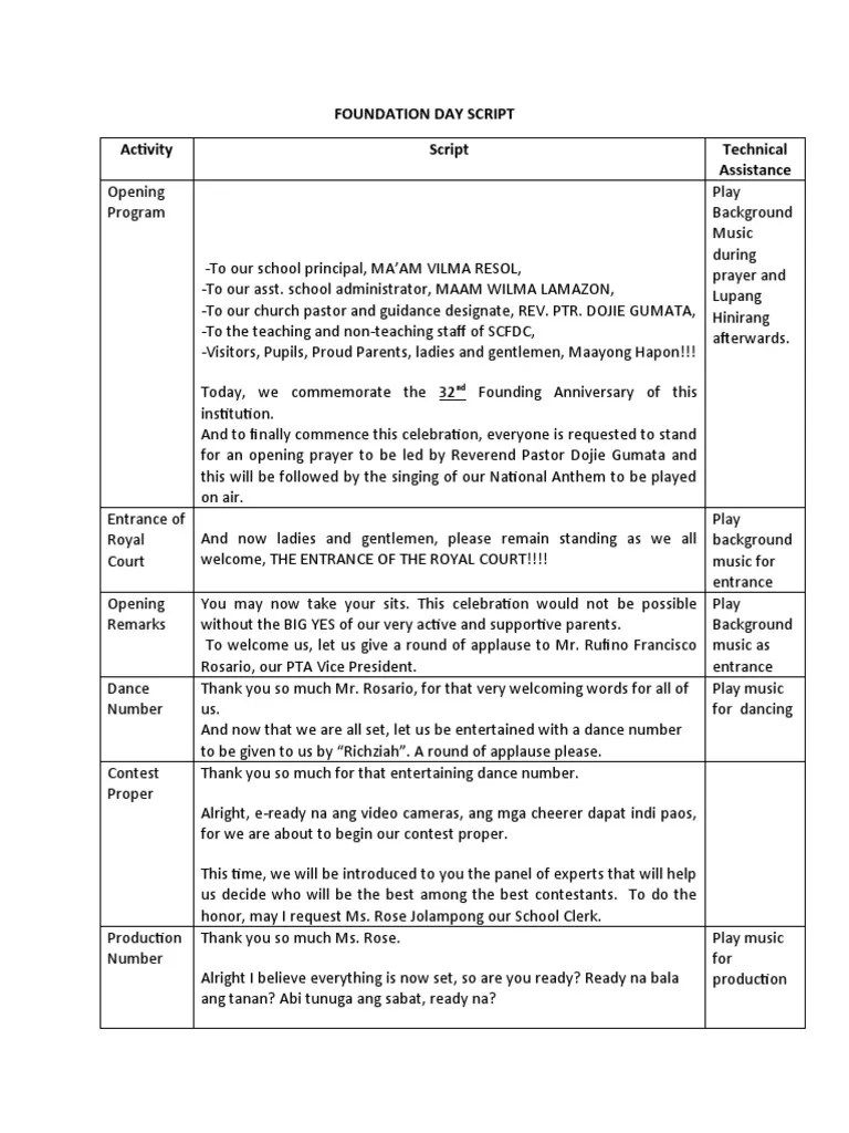 Foundation Day Script PDF
