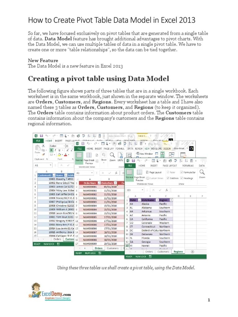 23 How to Create Pivot Table Data Model in Excel 2013 PDF Microsoft