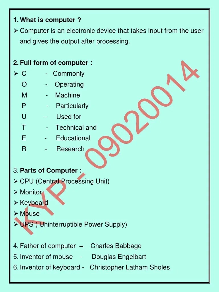 Computer Notes PDF Microsoft Excel Operating System