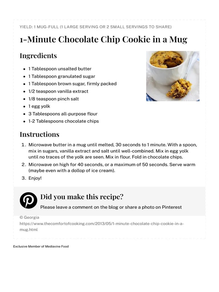 1Minute Chocolate Chip Cookie in A Mug The Comfort of Cooking PDF