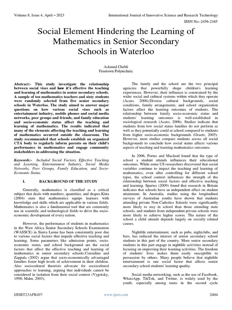 Social Element Hindering The Learning of Mathematics in Senior