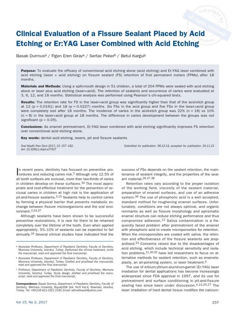Effectiveness of Seven Types of Sealants Retention After One Year PDF