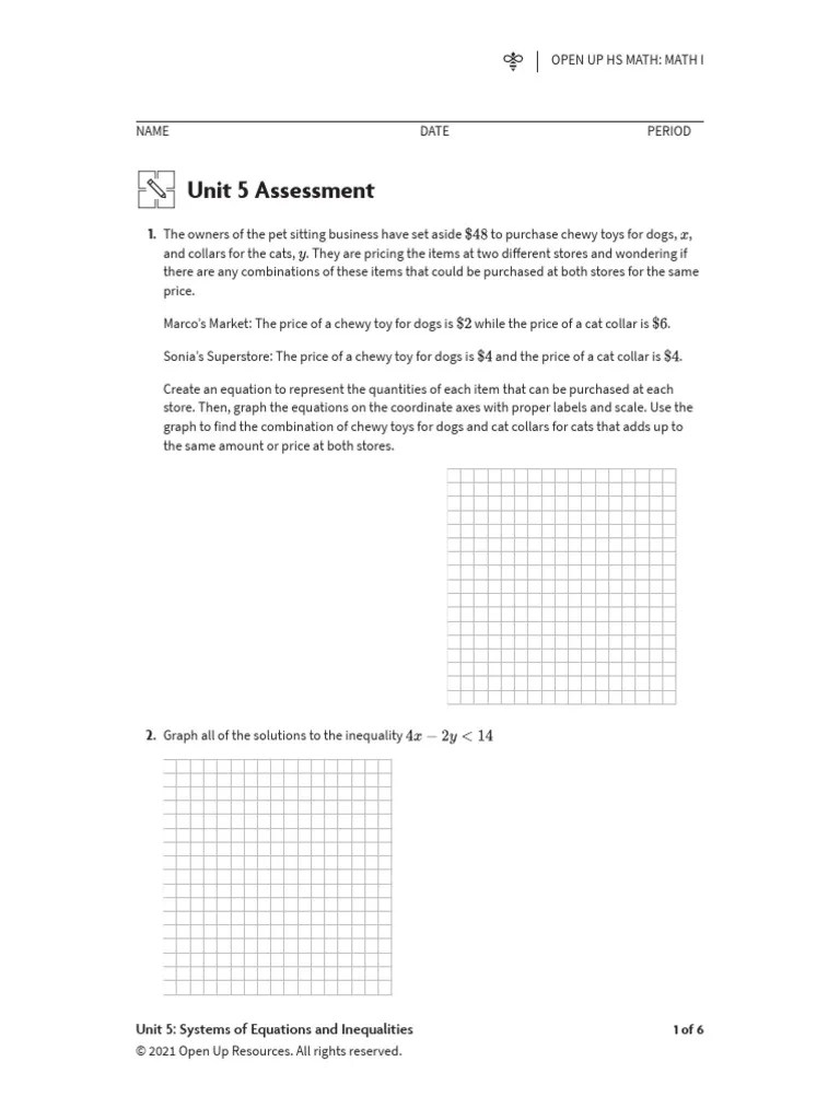 Integrated Math 1.unit 5.unit Assessment PDF Equations Algebra