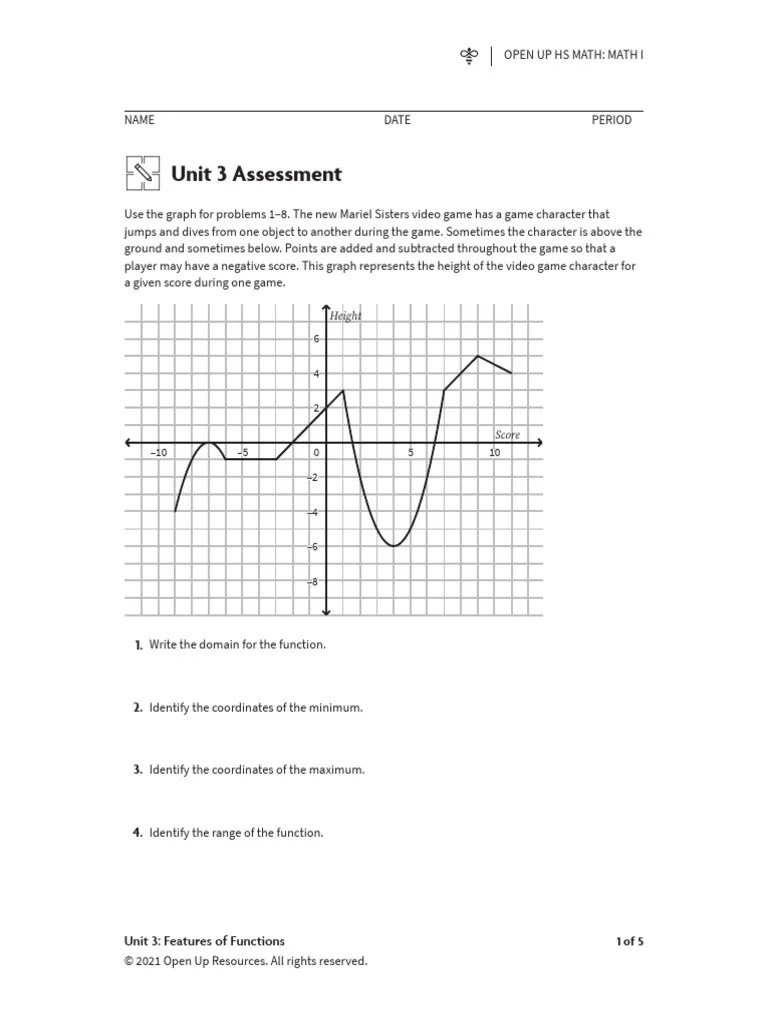 Integrated Math 1.unit 3.unit Assessment PDF Function