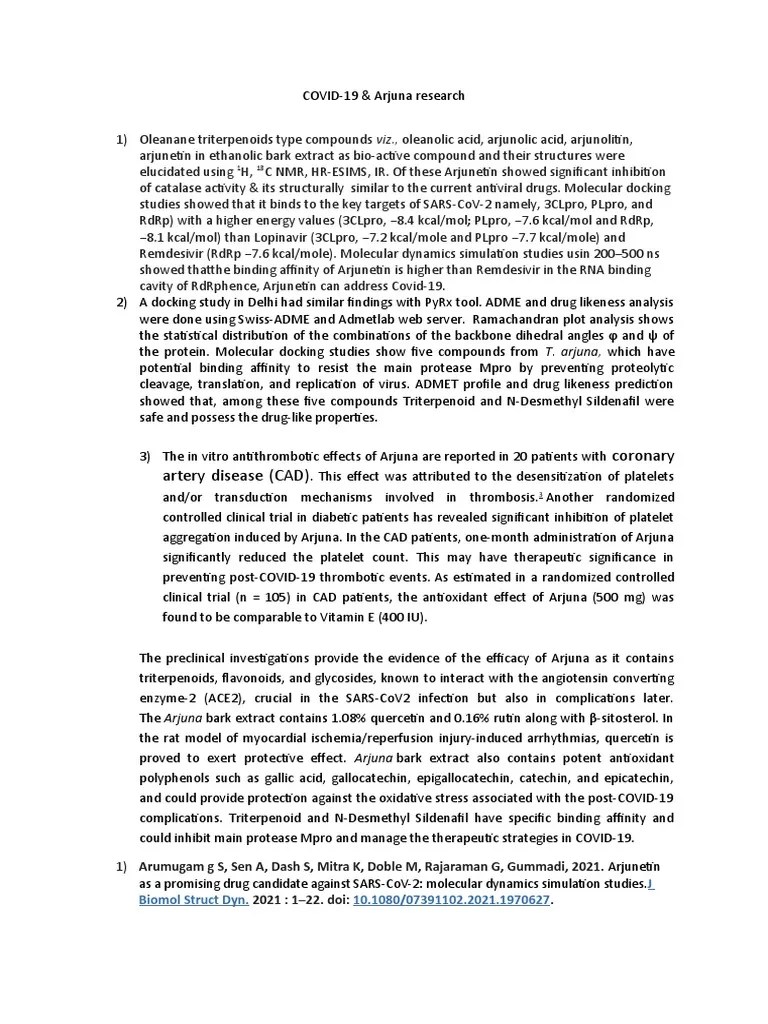 COVI 19 & Arjuna Tree Medicine Better Than Remdesvier PDF Docking