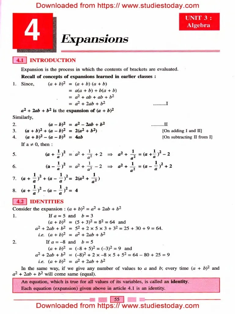 ICSE Class 9 Maths Chapter 04 Expansions Unlocked PDF