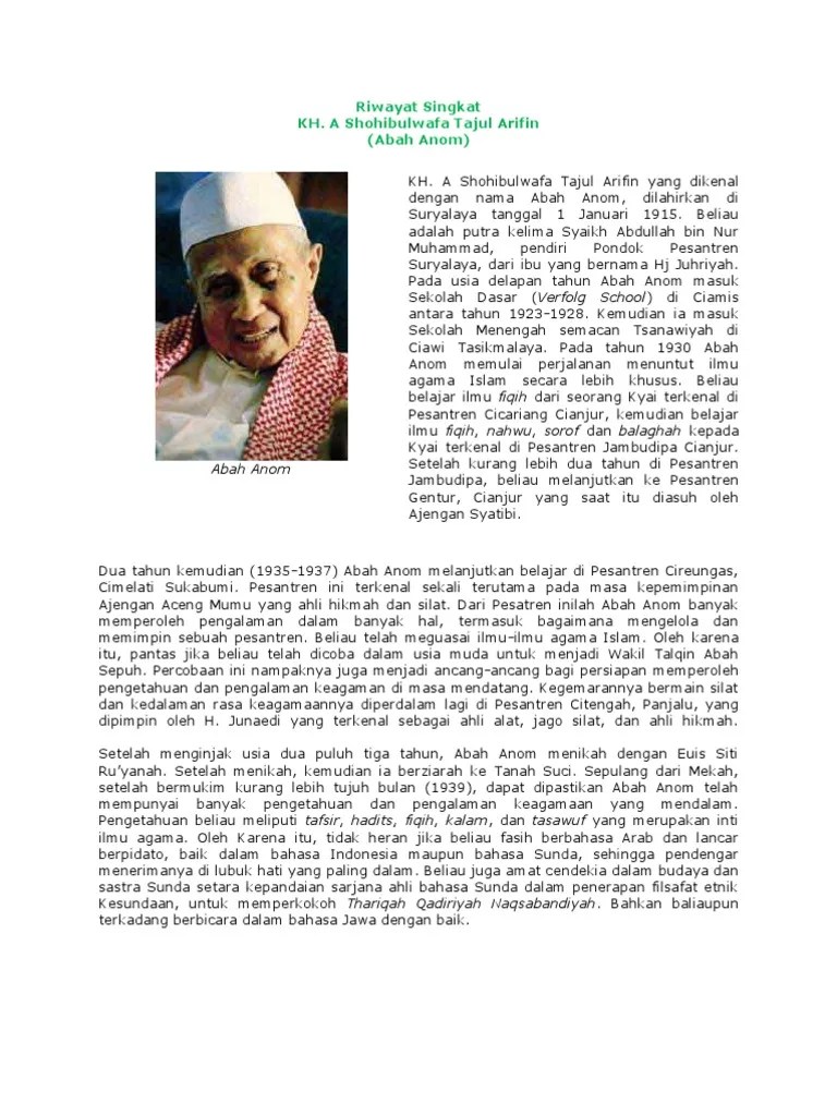 Riwayat Singkat KH. Shohibulwafa Tajul Arifin (Abah Anom) | PDF