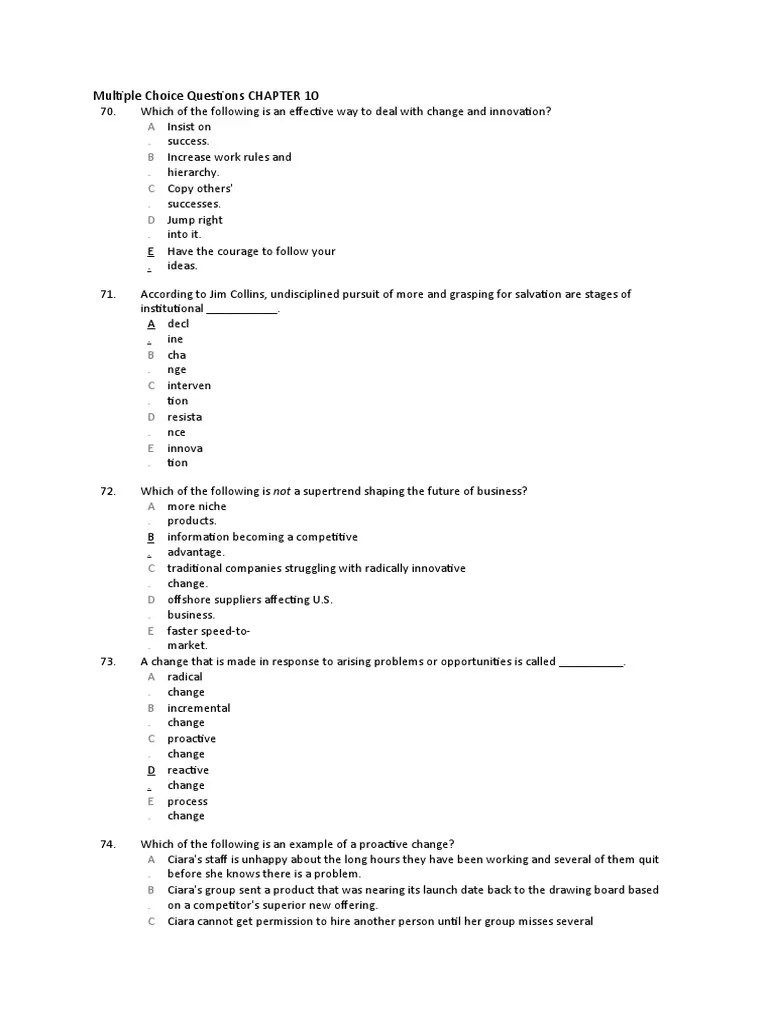 Chapter 10 Multiple Choice Questions PDF Innovation Turnover