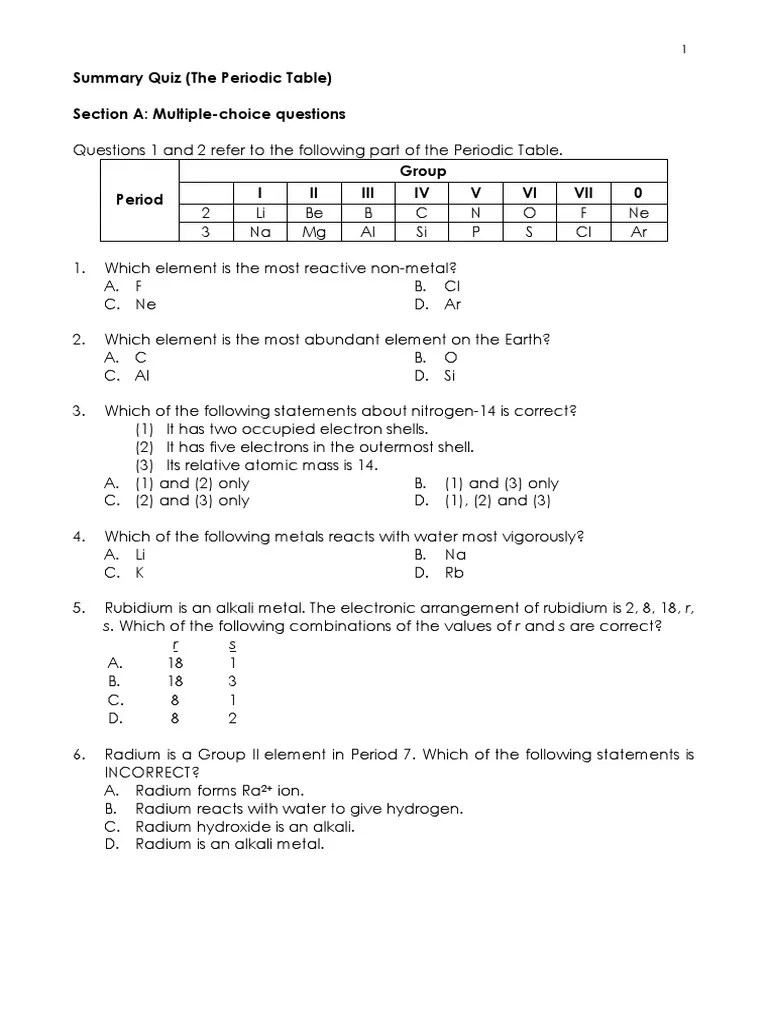 The Periodic Table Summary PDF