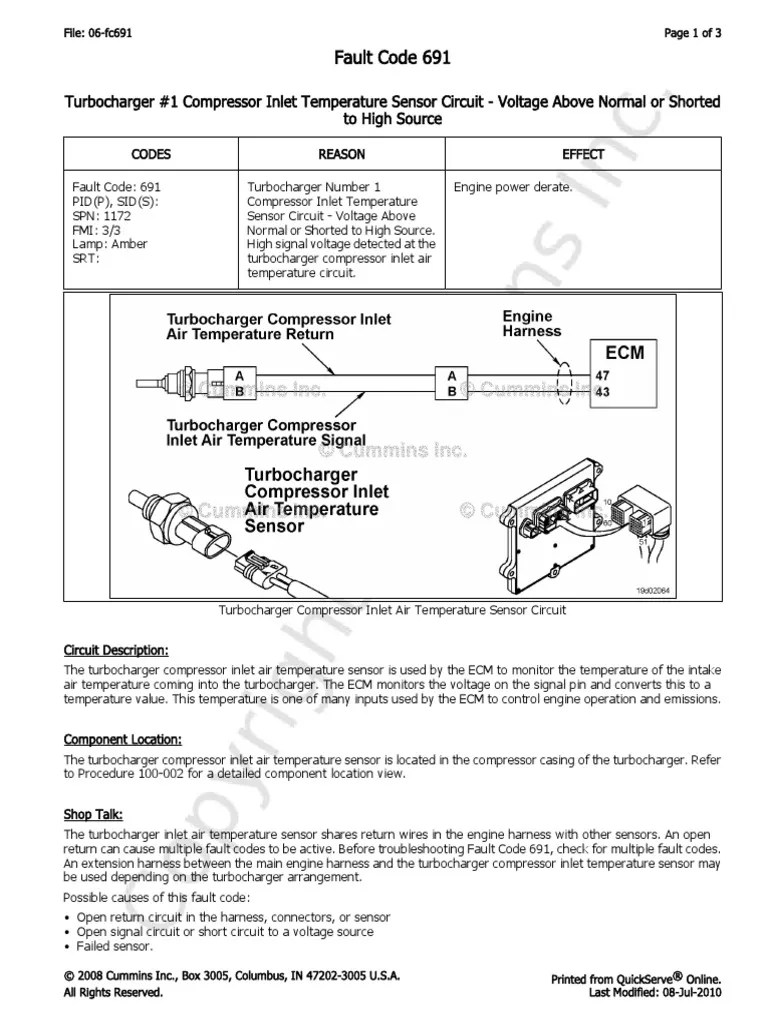 06fc691 Turbocharger 1 Compressor Inlet Temperature Sensor Circuit Voltage Above Normal or