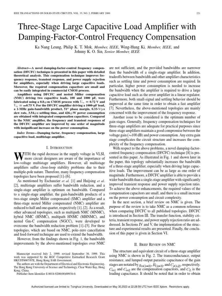 ThreeStage Large Capacitive Load Amplifier With DampingFactorControl