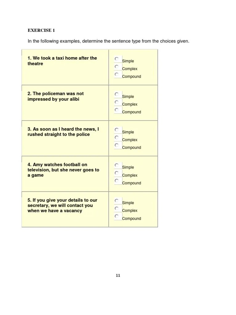 EXERCISE Type of Sentences Sentence (Linguistics) Association Football