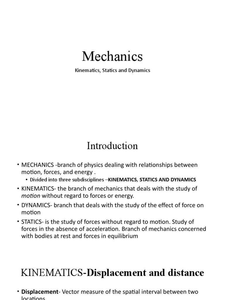 Mechanics Kinematics Slide PDF Velocity Speed
