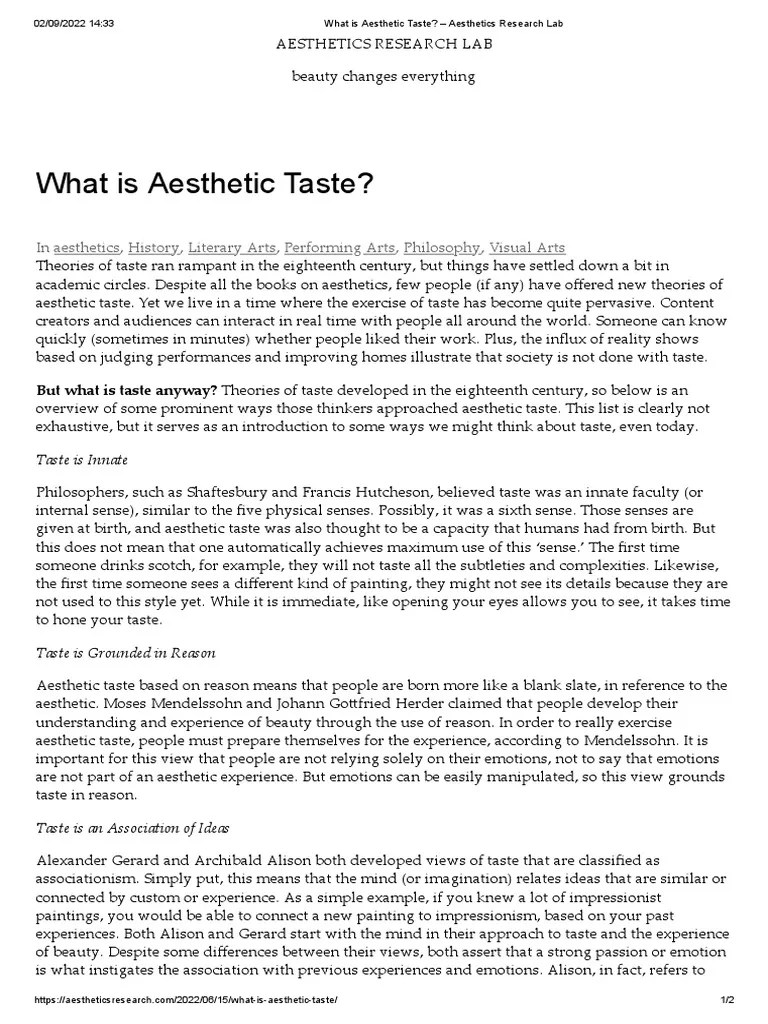 What Is Aesthetic Taste Aesthetics Research Lab PDF