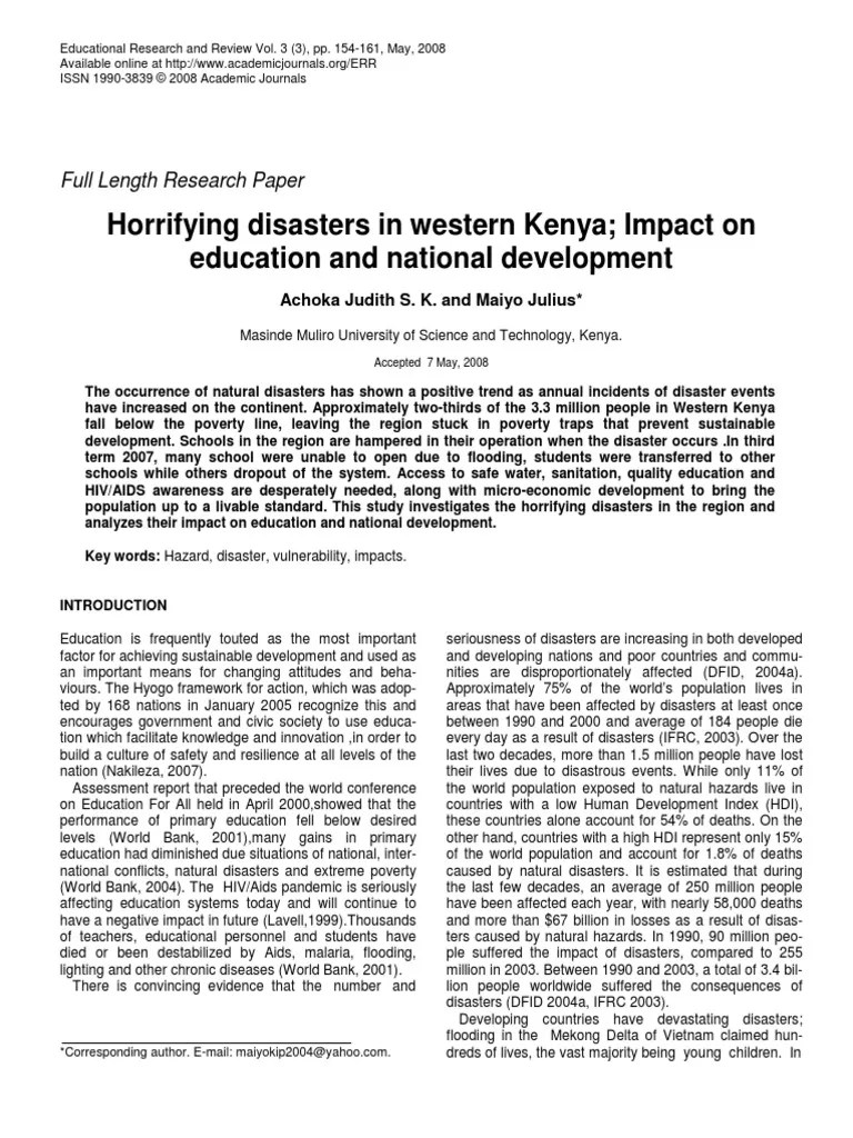 Impact On Education Kenya PDF Hazards Natural Disasters