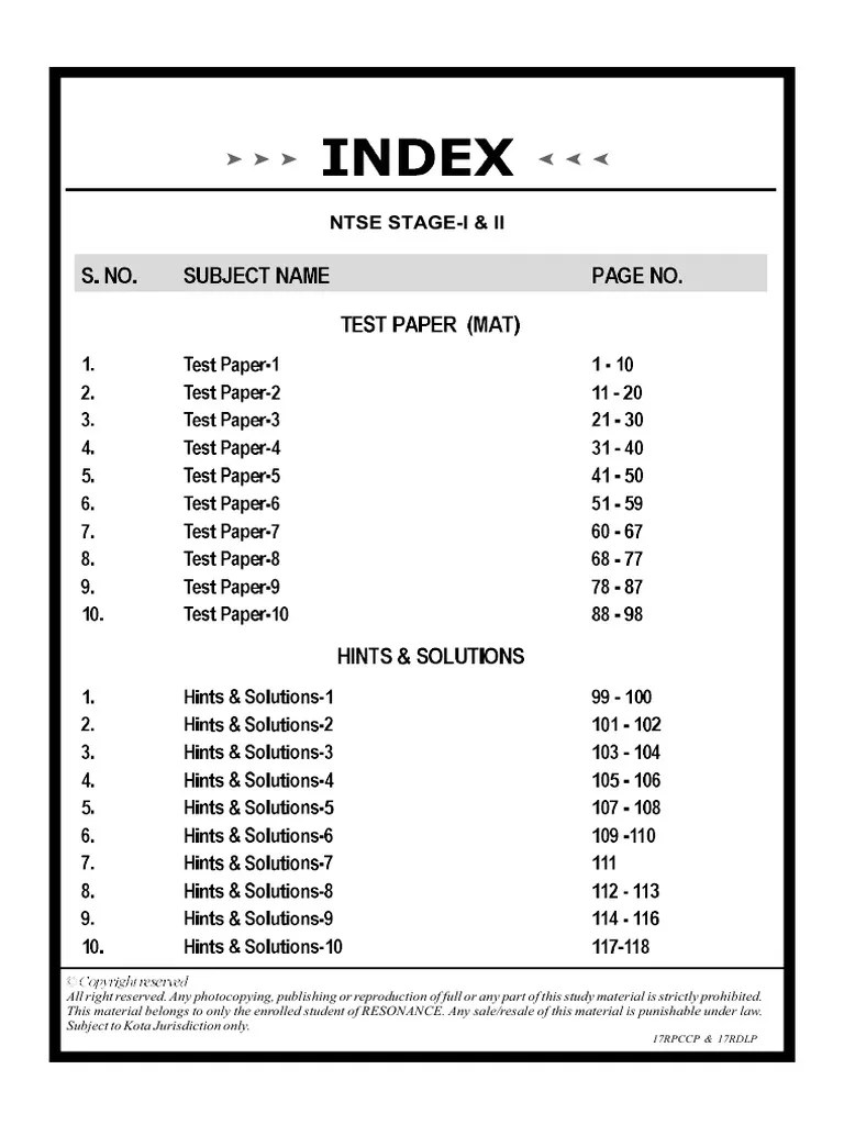 NTSE Stage I, II MAT Test Paper 110 Booklet Final PDF