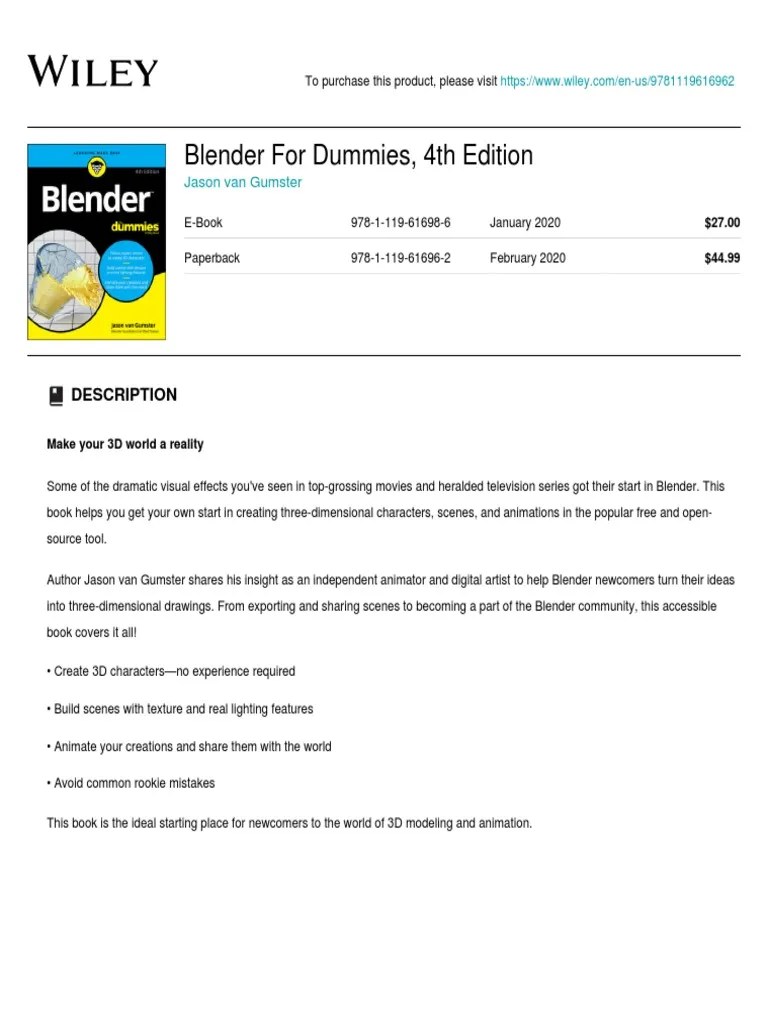 Wiley Blender For Dummies, 4th Edition 978!1!119616962 PDF