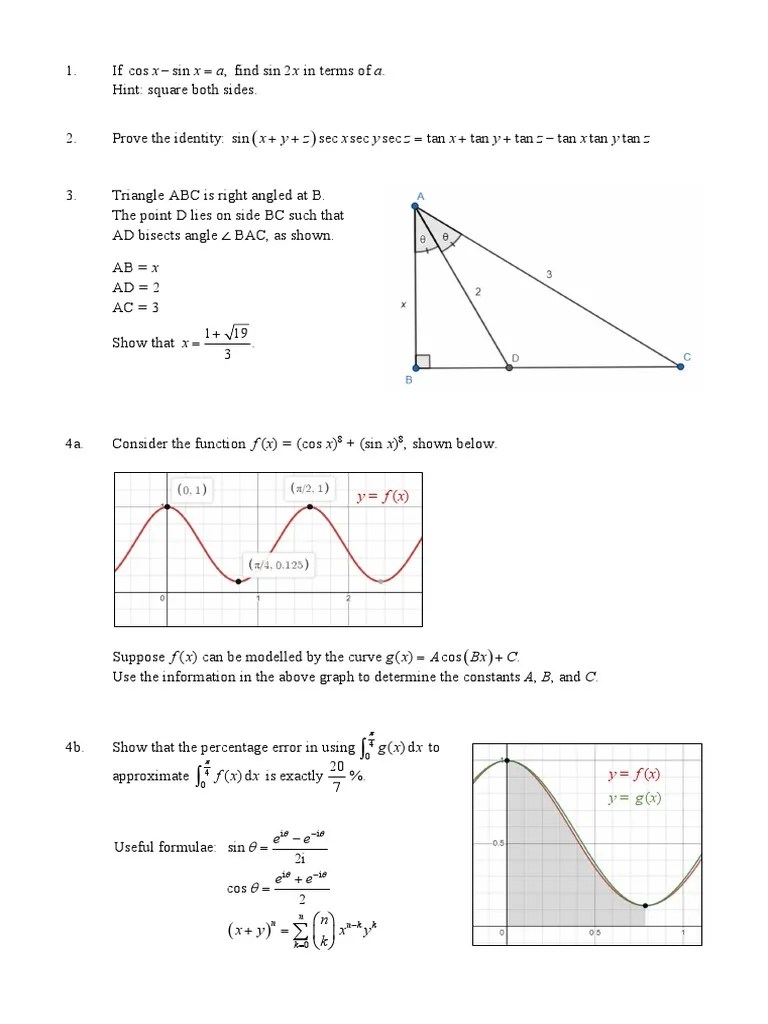Trig Question Sheet 1 | PDF