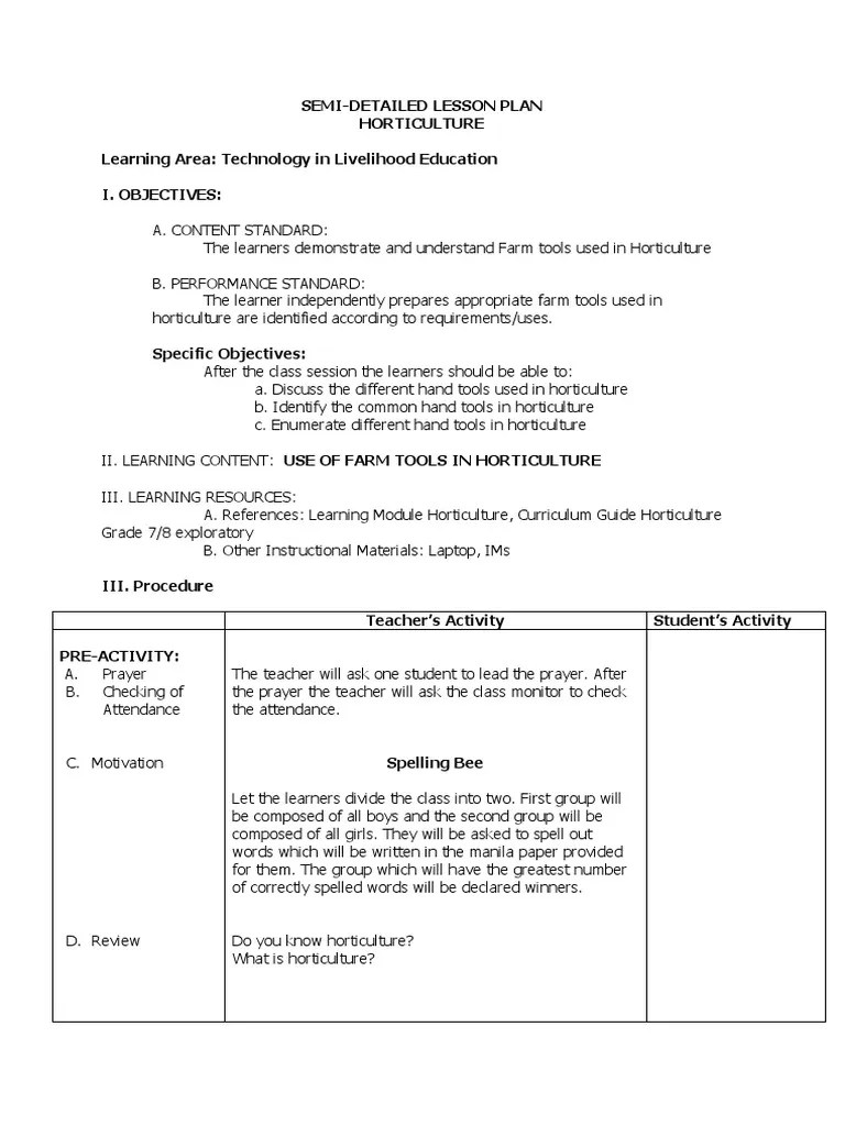 Horticulture Lesson Plan PDF