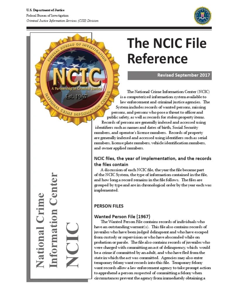 NCIC File Reference Card PDF National Instant Criminal Background