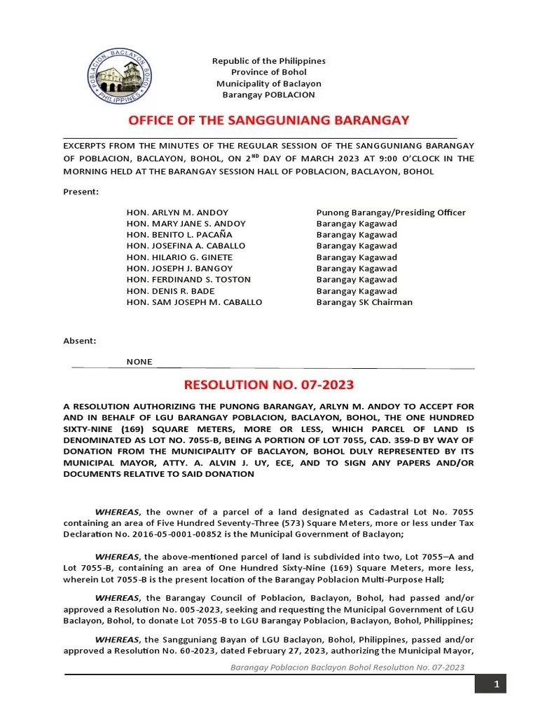 Reso 07 Accepting Land Donation PDF Government