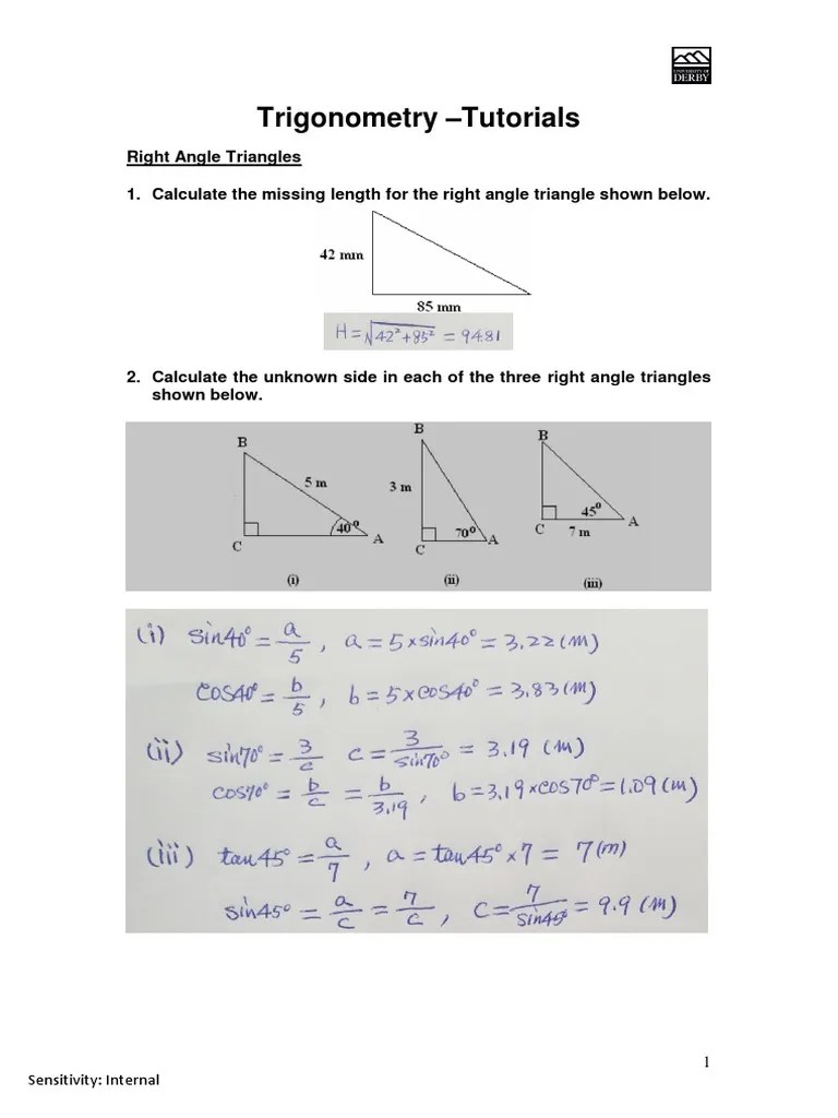 08 Trigonometry Tutorial Part A Solution PDF
