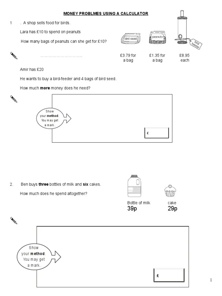 Calculator Questions Money PDF