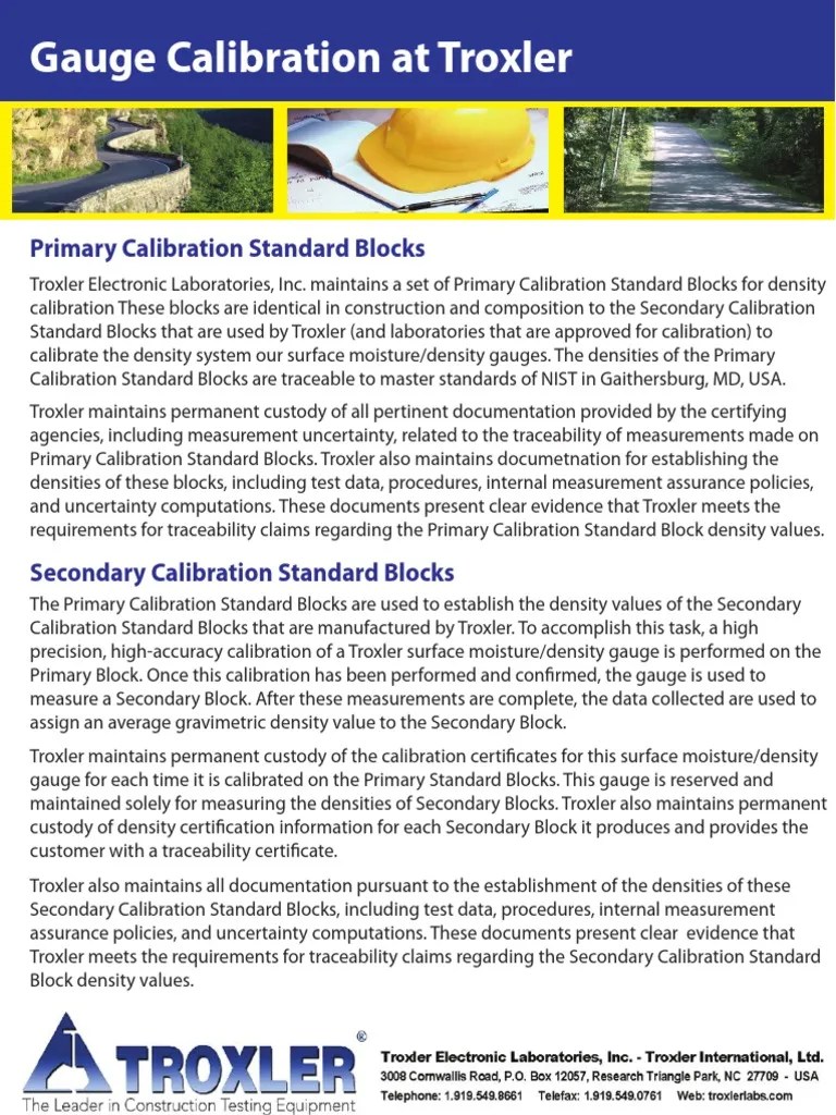 Gauge Calibration at Troxler Troxler Electronic PDF Calibration