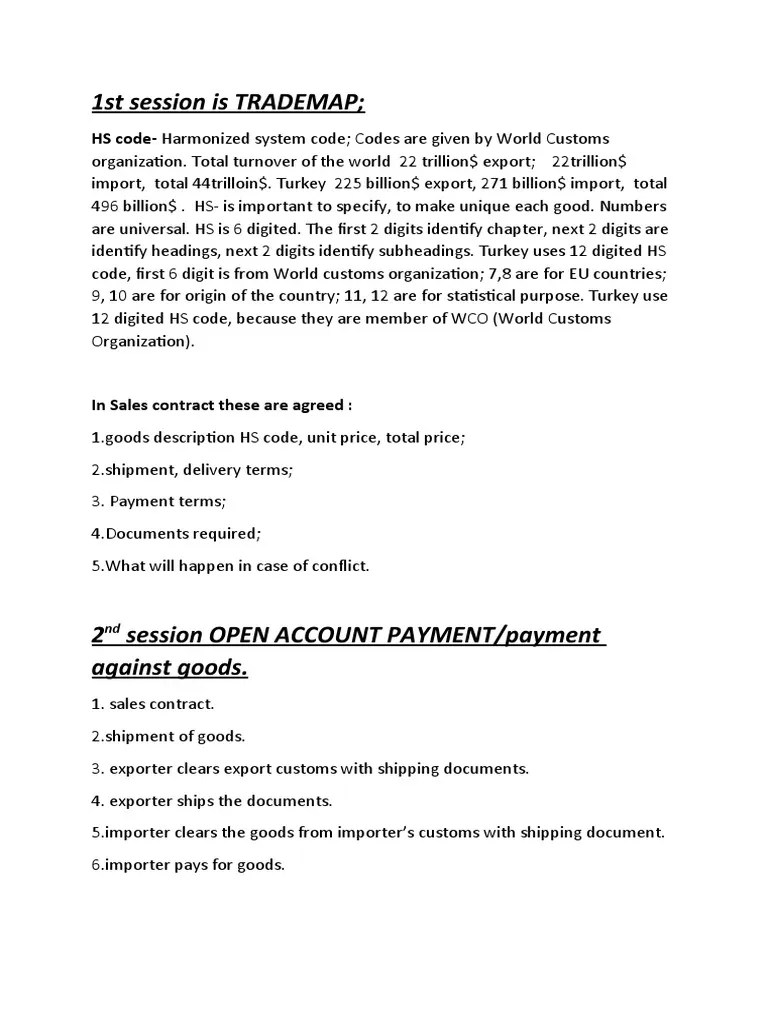 1st Session Is TRADEMAP HS CodeHarmonized System Code Codes Are