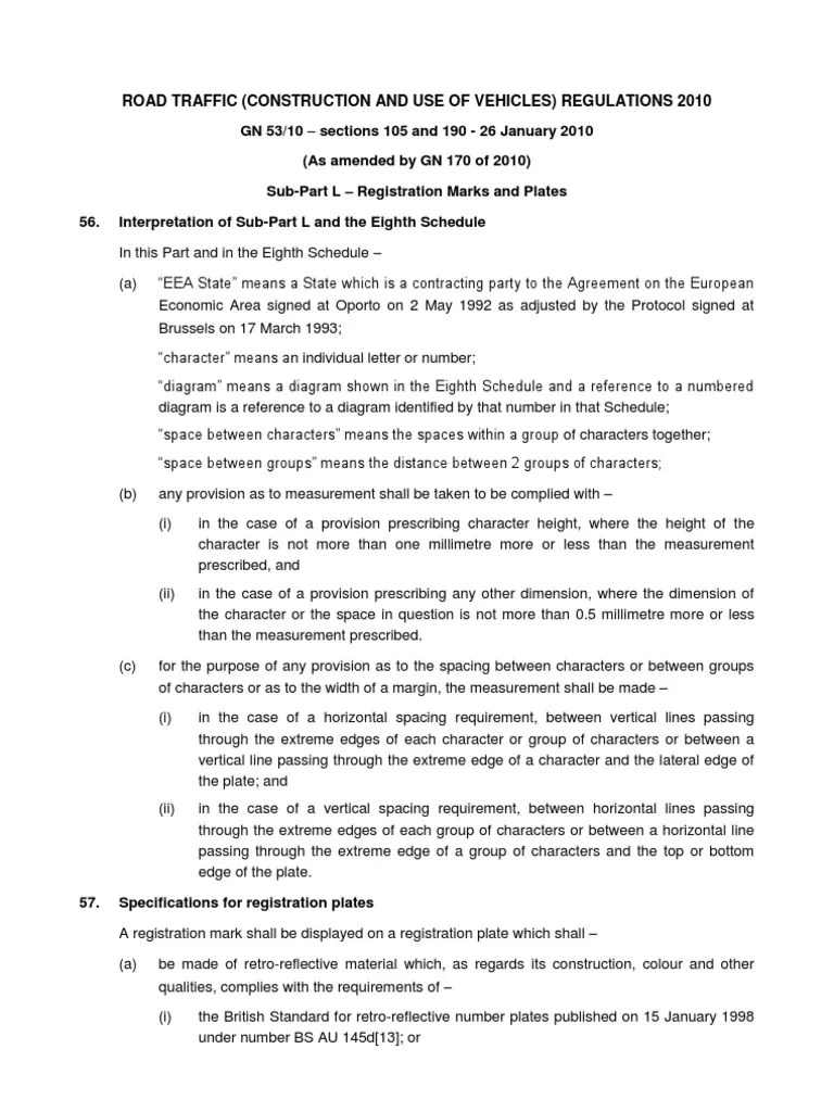 Road Traffic Act Amendments 20 Jan 2010 PDF Vehicle Registration