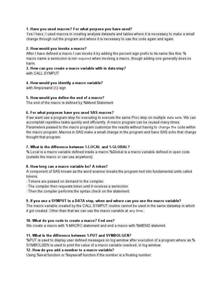 Sas Macro Interview Question Sas (Software) Parameter