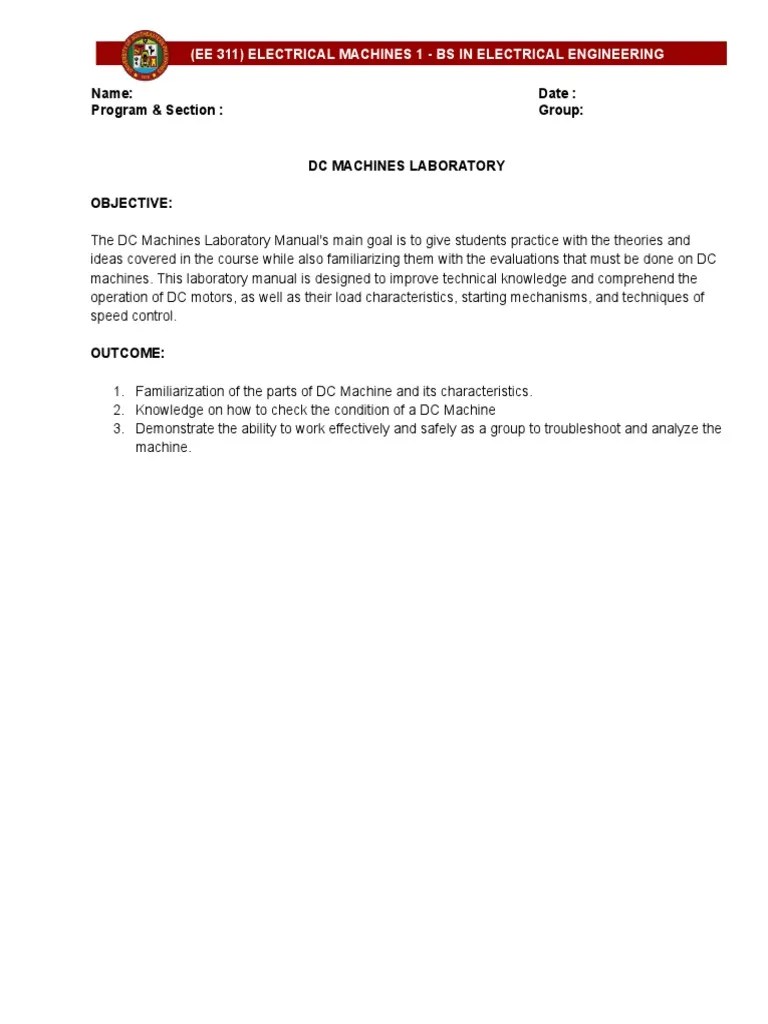 DC Machine Laboratory Manual PDF Electric Motor Materials Science