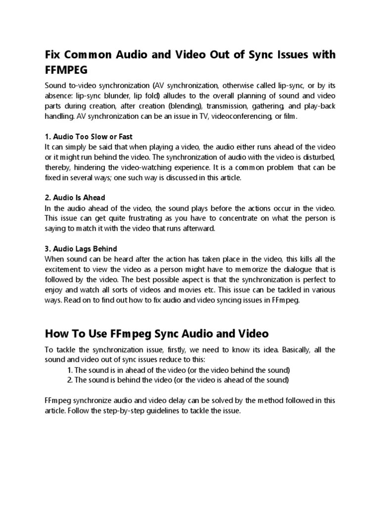 Fix Common Audio and Video Out of Sync Issues With FFMPEG PDF